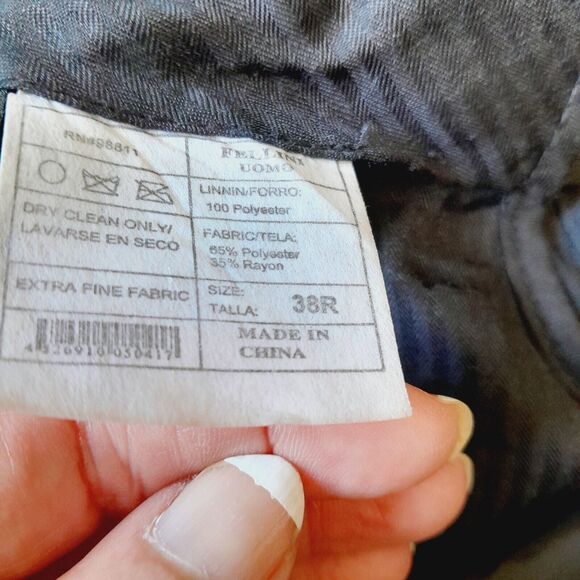 Wedding Tux FELLINI 2 Pc Two Buttons Jacket/Pants Wool Black Sz:44R/… - Picture 10 of 14